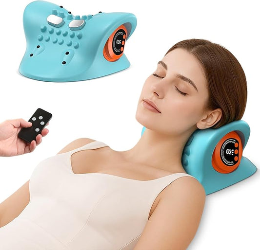 Neck Massager 2025 Portable Neck Traction Device, Cervical Stretcher with Heating & Vibration – Relieve Muscle Tension, 3-in-1neck pillow Customizable Massage Modes with Wireless Remote Control