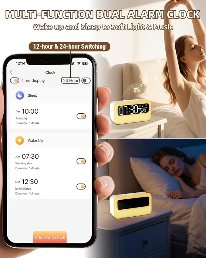 4-in-1 White Noise Sound Machine with 24 Soothing Sounds, Adjustable Night Light for Kids Adult, 4000mAh Rechargeable Bluetooth Speaker with Time Display