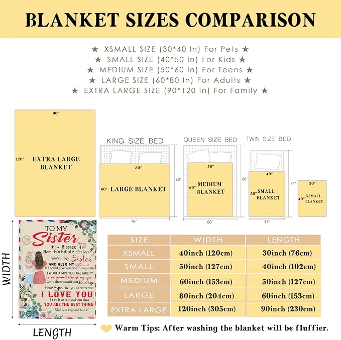 to My Sister Blanket Birthday Gift, Flower Sister Christmas Blanket Gift, Ultral Soft Cozy Warm Flannel Fleece to My Bestie Blanket Suit for Sofa, Couch, Bed, Travel, Sofa 50"x40" S for Kids/Child