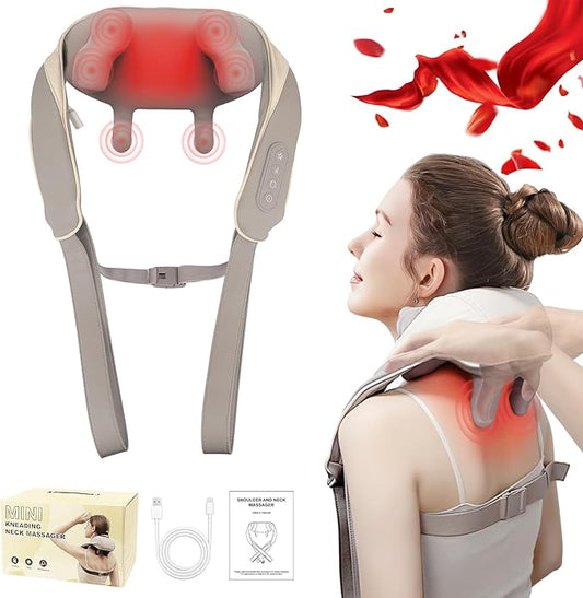 Shiatsu Neck Massager Pro with Heat, Long Battery Life, Auto 10-Min Shutoff, 6D Cordless Shoulder Massager for Pain Relief Deep Tissue, Ideal Birthday Gift for Teacher, Parents, Friends