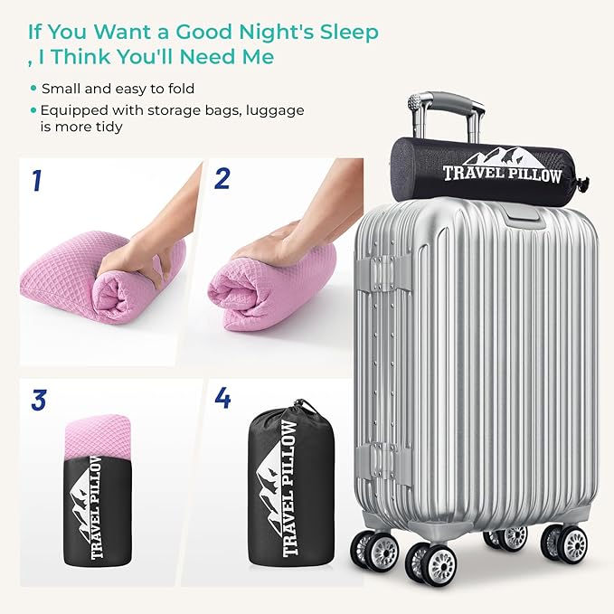 Travel Pillow Memory Foam Pillows, Camping Pillow-Compressible Medium Firm, Breathable Cover, Ideal Backpacking Hiking, Bed Pillows, Airplane and Car (Apricot Pink, L)