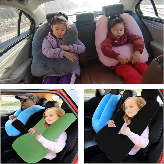 Travel Pillow Car Pillow Kid Car Sleeping The Sleeping Aid for Adults and Kids on Road Trips Sponge Kids Travel Pillow Provides Body and Head Support Gray