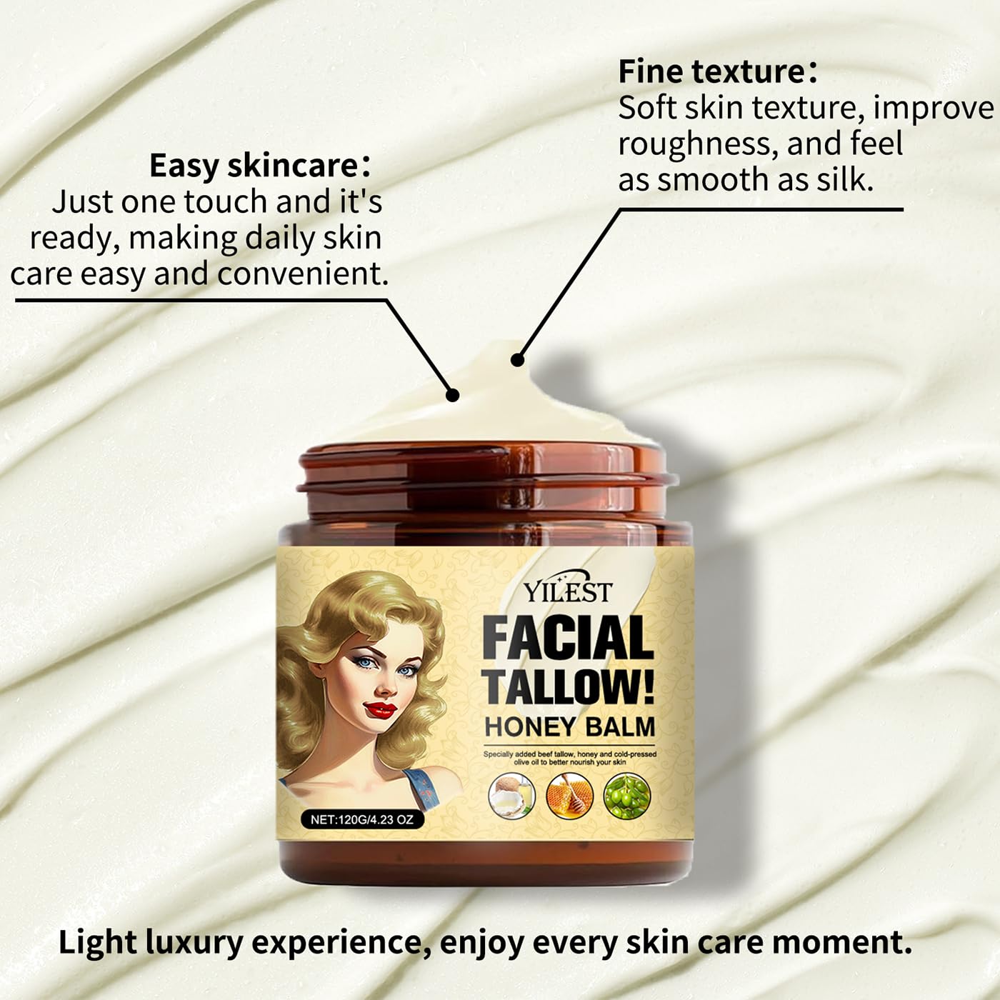 Vivipop Beef Tallow for Skin - Tallow and Honey Cream 4OZ, 2025 Natural Tallow Face Moisturizer for Cracked, Dry Skin, Organic Hydrating Deeply Moisturizing Beef Tallow Balm for Face & Body Skin Care