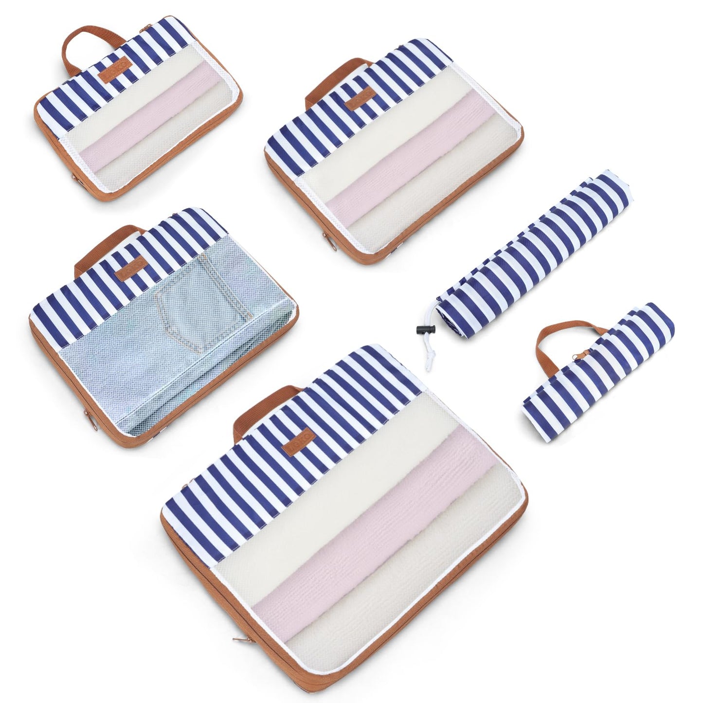 Lekespring Compression Packing Cubes for Travel – 6 Set Organizer Bags for Suitcase with Shoe Bag & Laundry Bag – Compression Travel Essentials for Women