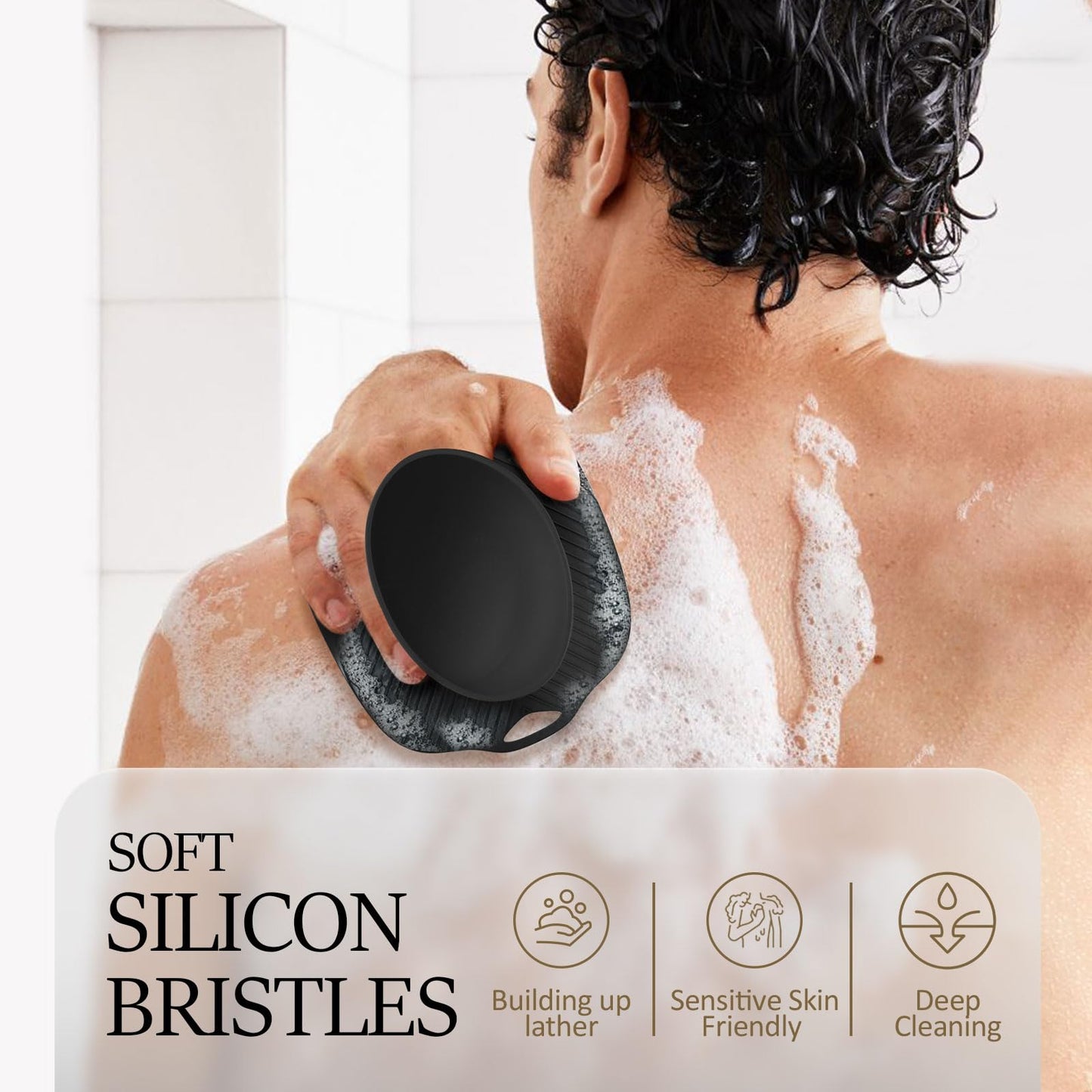 ARIOSOX, Soft Silicone Body Scrubber, Gentle Like a Hand Exfoliating Your Skin and Build Up Lather Easily, Back Large Suction Cup Easy to Store, Long-Lasting & Deep Clean (Black)