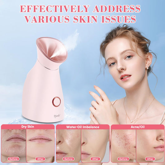 Pjordo Facial Steamer Spa Kit, 12 Skin Care Tools & 5 Jelly Mask Powder, Nano Ionic Steamer for Facial Deep Cleaning Unclog Pores Sinuses, Warm Mist Humidifier for Home SPA, Self Care Gifts for Women