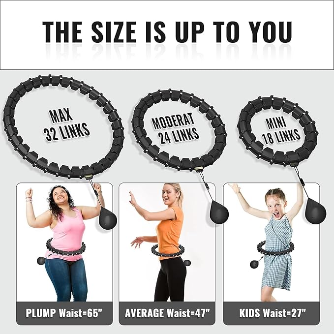 65inch 32 Knots Plus Size Quiet Weighted Hula Infinity Fitness Detachable Hoops Smart Silent Infinity Hula for Women 2 in 1 Waist and Abdominal Workout Hoop