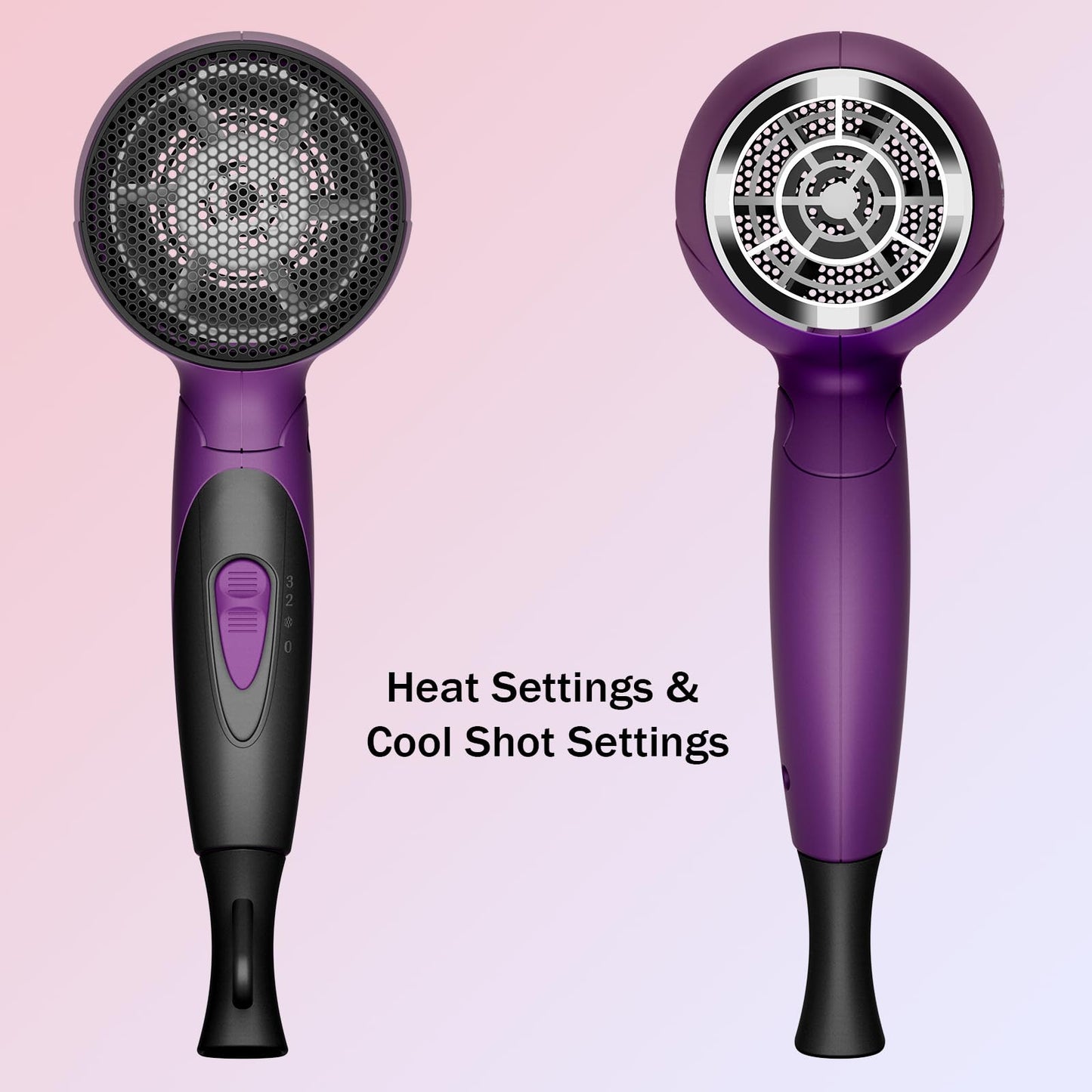 CONFU 1600W Small Portable Travel Hair Dryer with Folding Handle, Lightweight Hair Dryers for Women, Ceramic Tourmaline Ionic Hair Dryers with Nozzle, Mini Blow Dryer, Purple