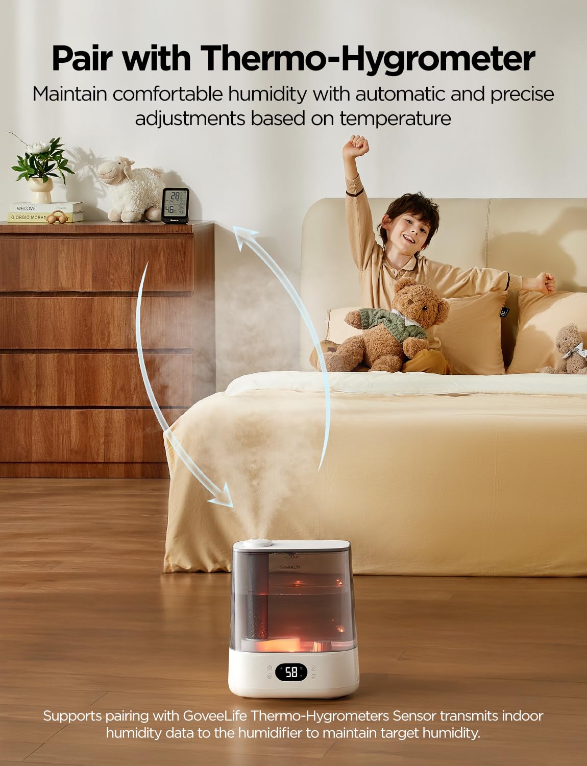 GoveeLife Smart Humidifiers for Bedroom, 6L Cool Mist Top Fill for Large Room, Humidity Sensor, Auto Mode, Schedule, 60H Quiet Runtime, WiFi Humidifier Essence Diffuser for Baby Plant, Work with Alexa