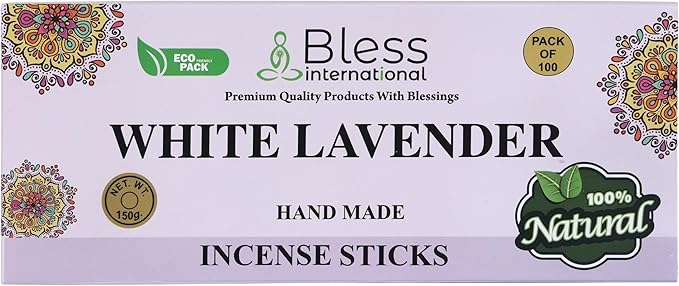 Bless-White-Lavender 100%-Natural-Handmade-Hand-Dipped-Incense Organic-Chemicals-Charcoal-Free Purification-Relaxation-Positivity-Yoga-Meditation Best-Woods-Scent (100 Sticks(5.25 OZ))