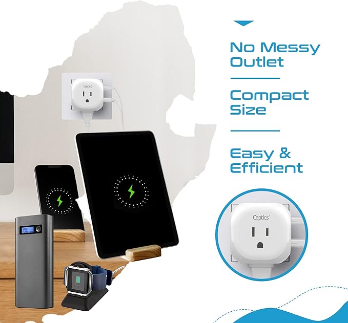 Ceptics South Africa Travel Adapter - 5 Input with QC 3.1A Dual USB and USB-C - Ultra Compact - Light Weight - USA to Any Type M Countries Such as Namibia, Botswana and More (PTU-10L), White