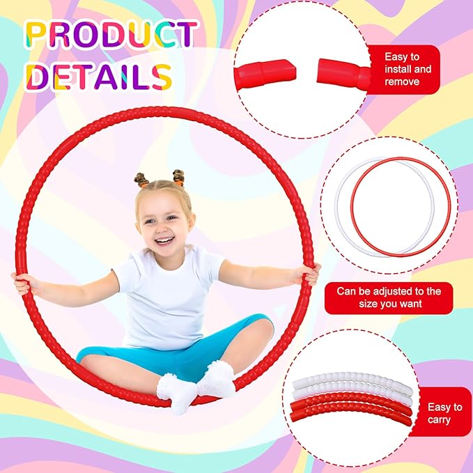 6 Pcs Exercise Hoop Detachable Fitness Rings Adjustable Plastic Toy Fitness Hoop Playground Toys Colored Circles for Teens Games Gymnastics Agility, 28 Inch(Red,White)