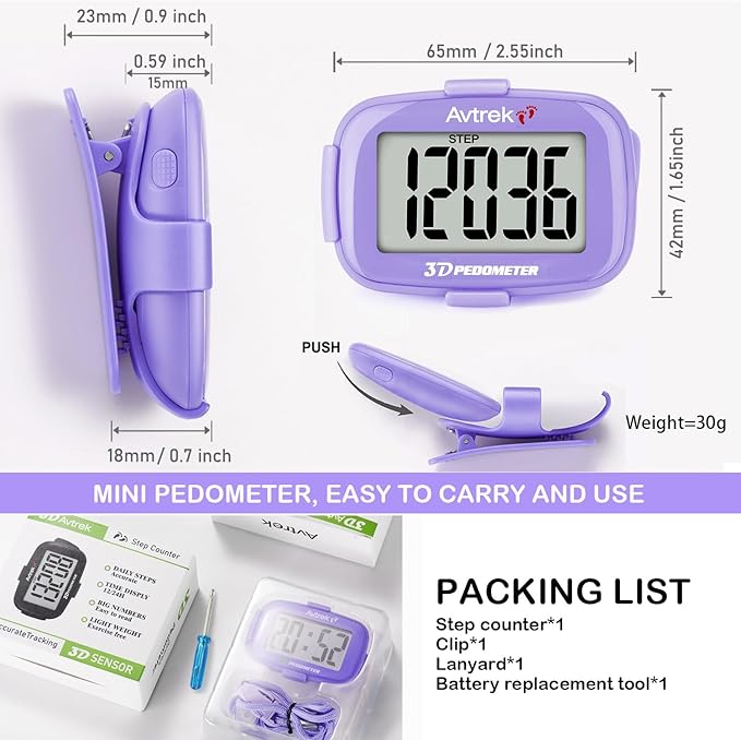 3D Step Counter Clip On with LED Backlight Pocket Pedometer for Walking Outdoor Activities Fitness Tracker Without Smartphone