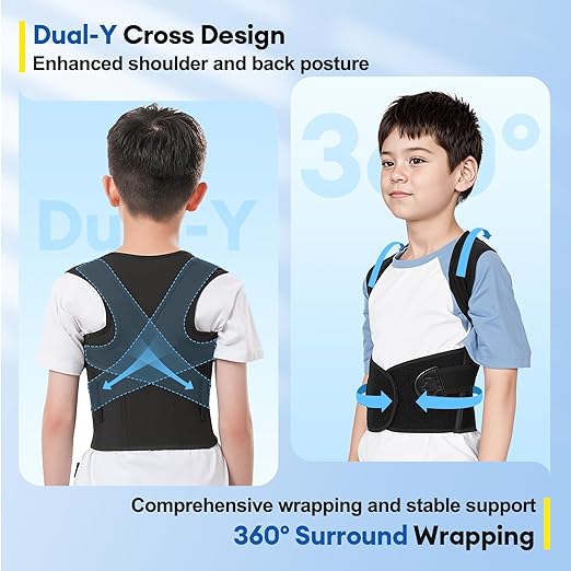 babaka Posture Corrector for Kids and Teens Adjustable Full Back Support Brace, Scoliosis, Dowagers Hump, Hunchback, Spine Corrector Boys and Girls (Medium, Waist: 18''-22'')