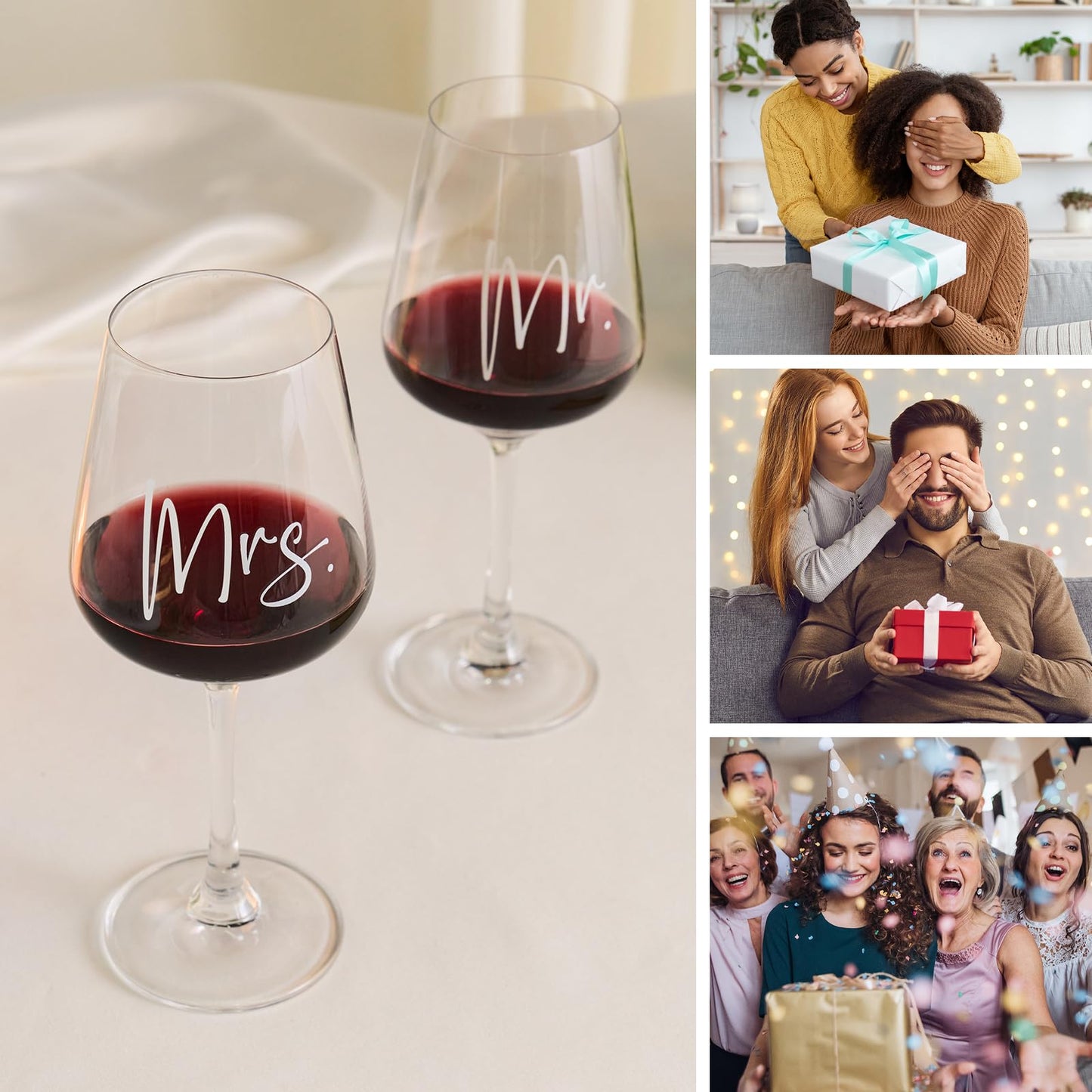 AW BRIDAL Mr Mrs Wine Glasses Set Wedding Gifts for Couples, Engagement Gift for Bride and Groom Newlyweds, Bridal Shower Gifts with Wine Opener Stopper and Engraved Wooden Keepsake Box