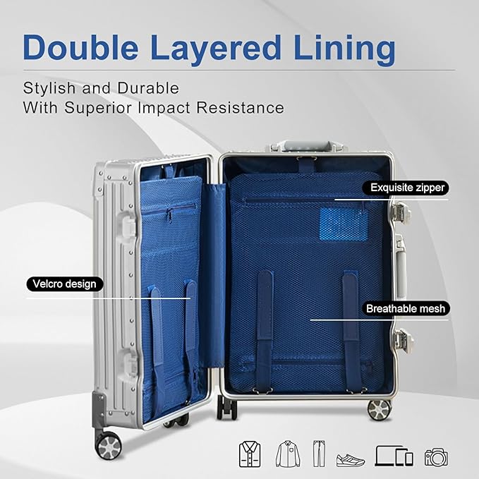 20 Inch Aluminium Suitcase with Cup Holder, 100% All Aluminum Suitcase, 20 Inches Aluminum Luggage with TSA Lock, Cup Holder(Silver, Carry-On 20-Inch)