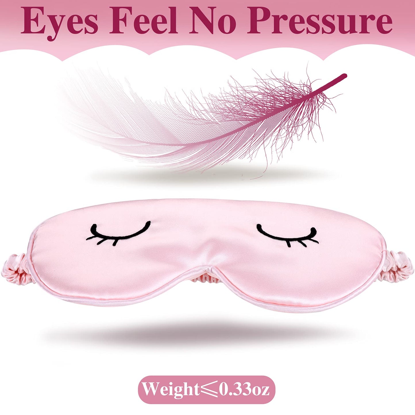 Geyoga 2 Pcs Cute Sleep Eye Masks for Adult Silk Sleep Eye Cover Cute Lightweight Adjustable Eyeshade Mask Satin Night Eyeshade Covers with 2 Pcs Storage Bag(Adult, Pink, Gray)