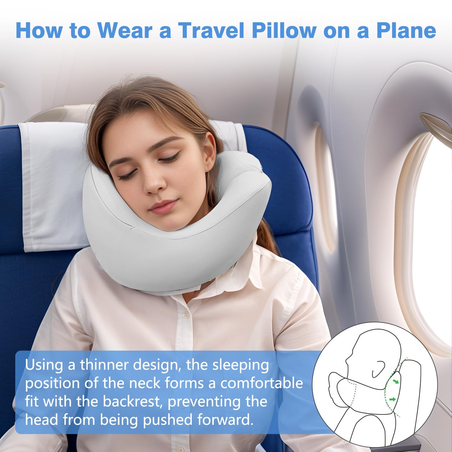 jiaao Travel Neck Pillow - Pain Relief & Comfortable Sleep on Cars, Trains & Planes - Memory Foam Advanced Neck Support for Long Flights, Eye Mask, Earplugs & Storage Bag