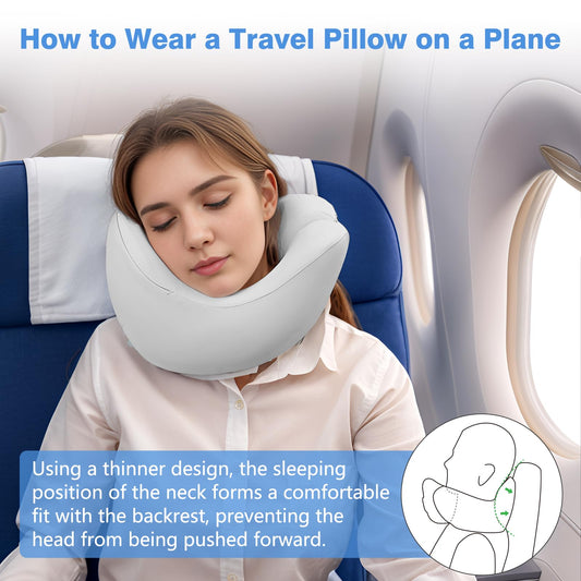 jiaao Travel Neck Pillow - Pain Relief & Comfortable Sleep on Cars, Trains & Planes - Memory Foam Advanced Neck Support for Long Flights, Eye Mask, Earplugs & Storage Bag