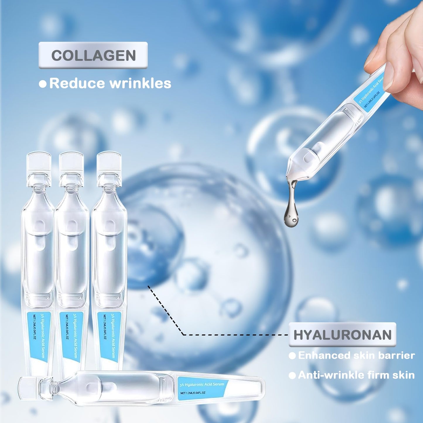 3% Hyaluronic Acid Serum, 30Pcs Hyaluronic Acid Tubes, Ultra-Hydrating Serum Single-Use Vials, Hyaluronic Acid Tubes 3% for Women's Moisturizing Skin Care Face