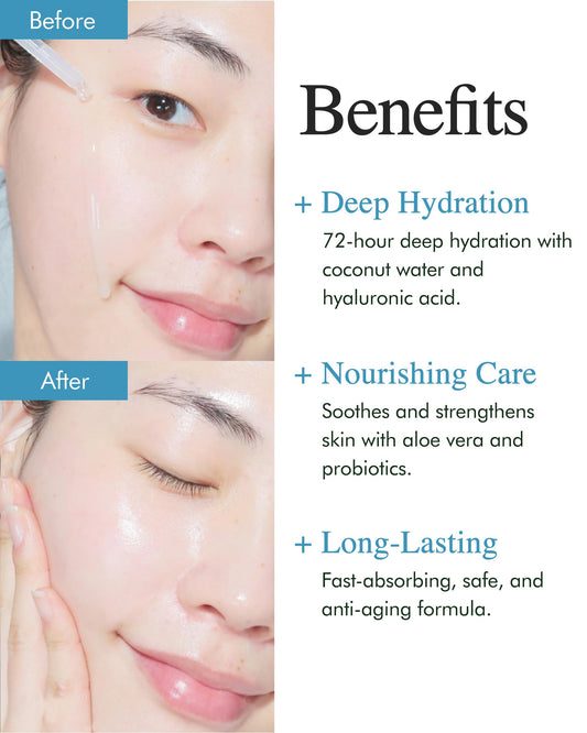 9 Wishes Hydra Ampoule II (1.01 fl oz) – Award-Winning Hydrating Serum for Face with Hyaluronic Acid, 55% Coconut Water, 72-Hour Long-Lasting Moisture, Korean Glass Skin Effect