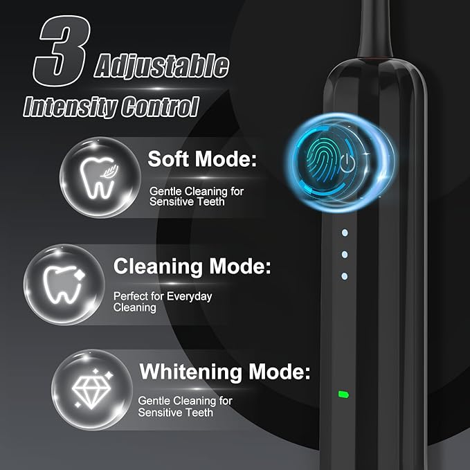 2025 New Sonic Electric Toothbrush for Adults - Vibration 60,000 VPM & 73° Oscillation Rechargeable Electric Toothbrush, 50+ Days Battery Life, 3 Modes, 2-Minute Timer, 3 Brush Heads, Black