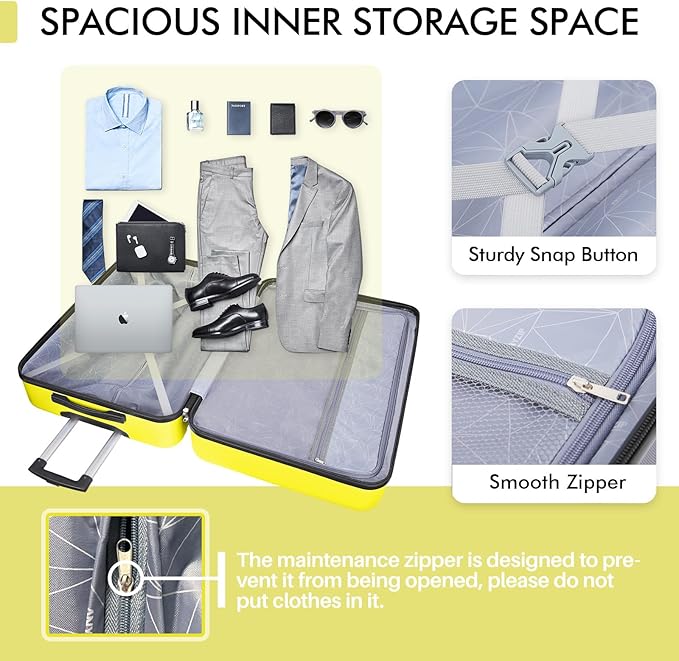 AnyZip Luggage PC ABS Hardside Lightweight Suitcase with 4 Universal Wheels TSA Lock Checked-Medium 24 Inch Yellow