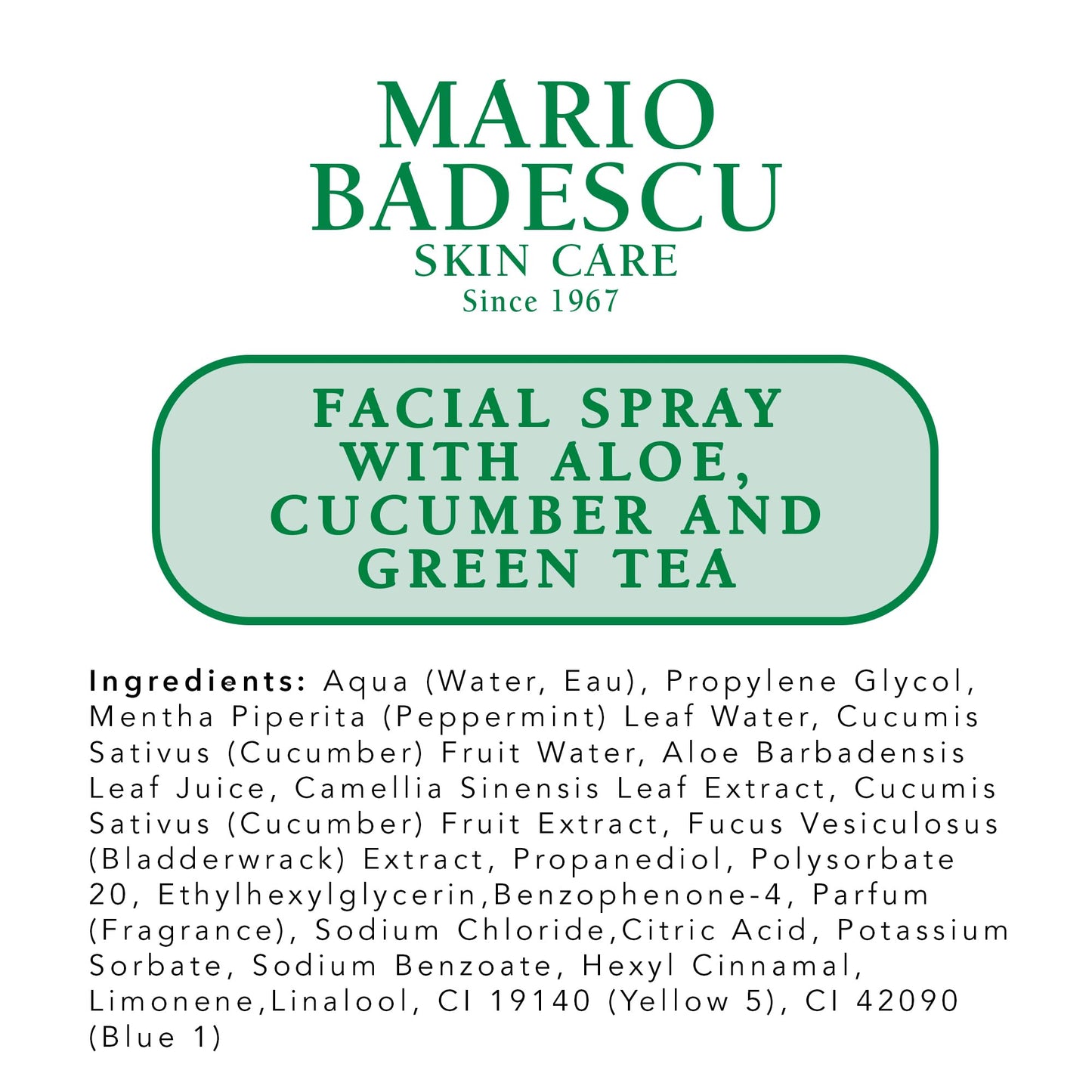 Mario Badescu Facial Spray with Aloe, Cucumber and Green Tea for All Skin Types | Face Mist that Hydrates & Invigorates | 4 FL OZ