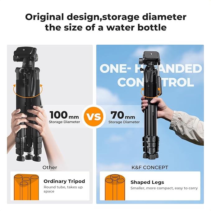 K&F Concept Camera Tripod, 68" Lightweight Portable Travel Outdoor DSLR Tripods for Camera Phone Video Recording Tripod Stand, Cellphone Clip for Smartphone Live Streaming Vlog S254A3+BV01