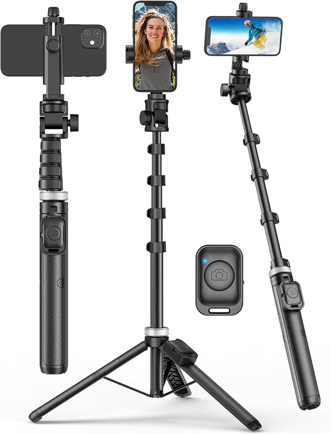 60" Phone Tripod for iPhone:Extendable Selfie Stick for iPhone-andriod, Selfie Stick Tripod with Remote for Video Recording in-Out Door of Content Creator