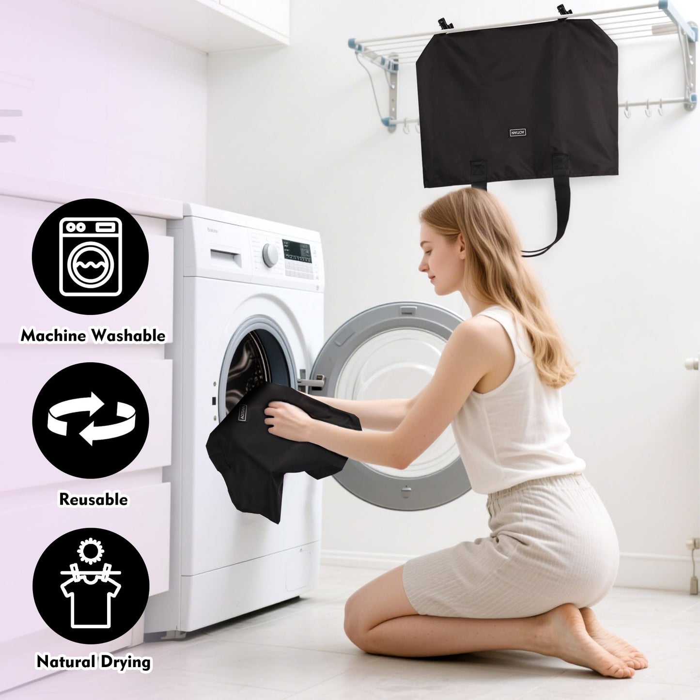 AOTIAN Heavy Duty 20 Liter Reusable Grocery Bags, Thickened Tear-Resistant Polyester Fabric Foldable Machine Washable Shopping Bags, Zipper Closure Water-Resistant Large Tote Bag Travel Gym Beach Bag