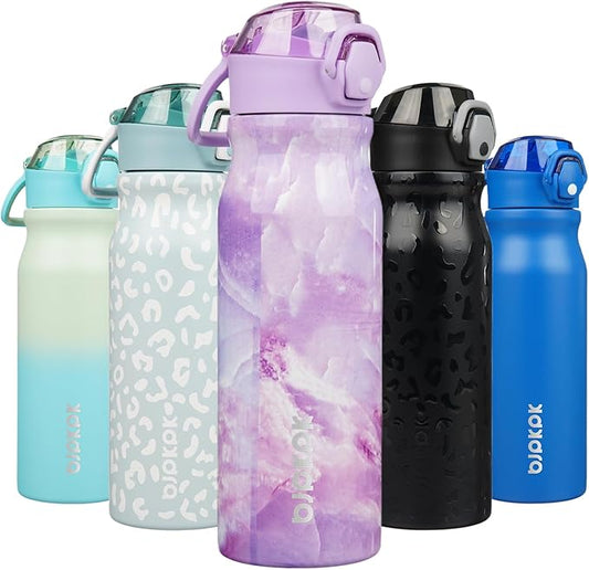 BJPKPK Water Bottle With Straw 25oz Insulated Water Bottles Reusable Stainless Steel Metal Thermo With Leak Proof Lockable Lid And Carry Handle,Dawn