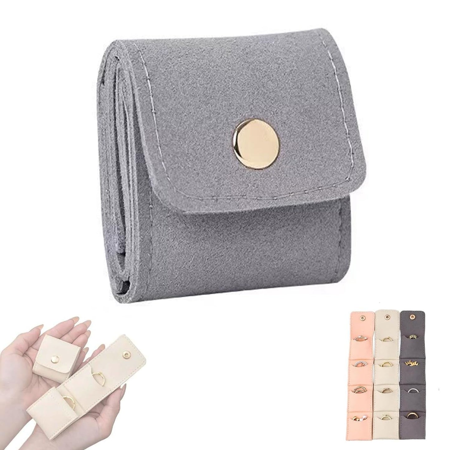 Mini Travel Jewelry Bag, Mini Travel Jewelry Roll Bag with Buckle, Portable Foldable Multifunctional Jewelry Travels Pouch for Earrings, Rings, Necklaces (Gray)