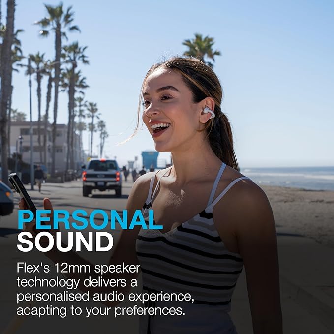 JLab Flex Open Earbuds, Clip-on Cuff Design, Wireless Open-Ear Audio Freedom Effortless Fit, Safe Listening, Bluetooth Multipoint, Customize with The App, Cloud White
