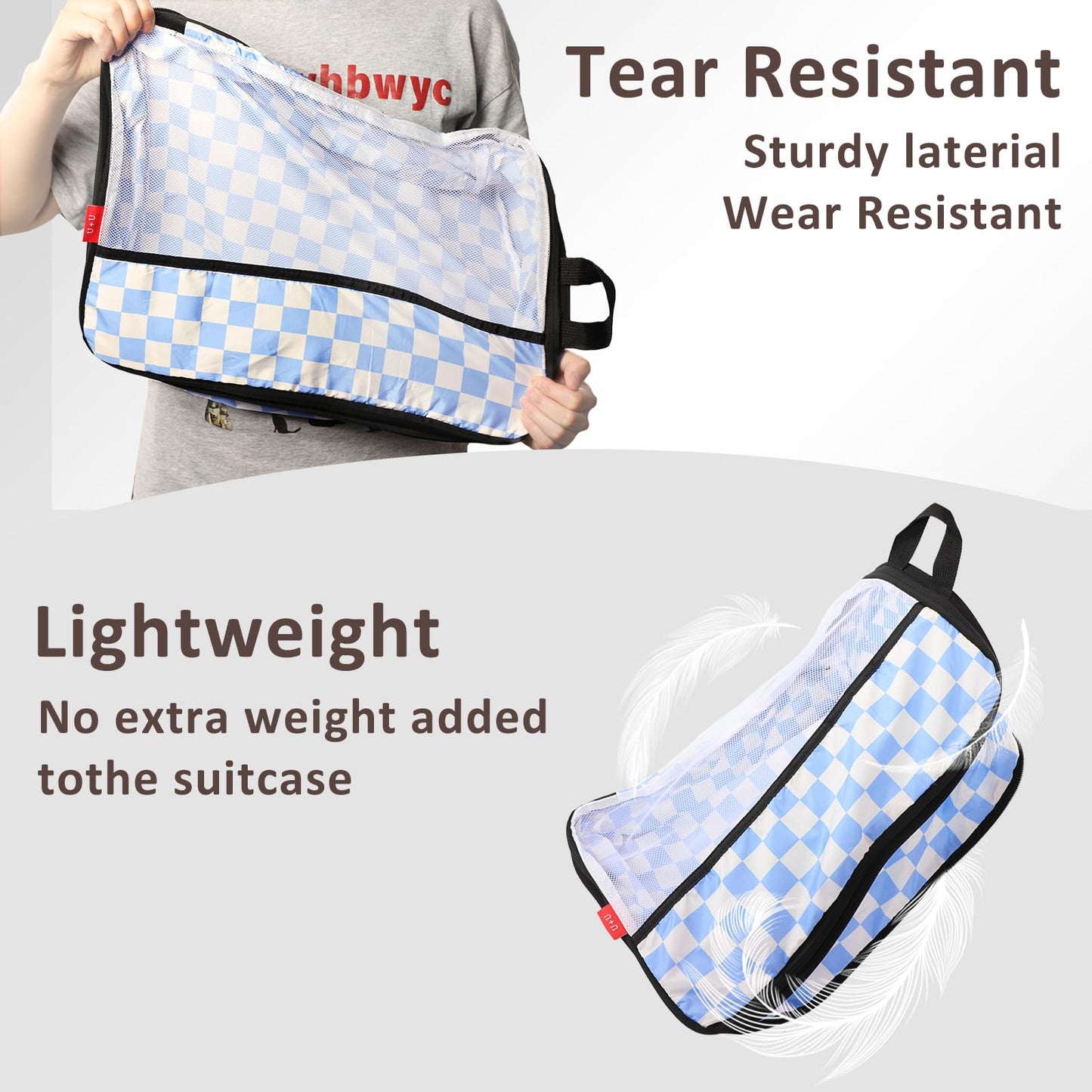 U+U 4 Set Compression Packing Cubes - Ultralight Travel Organizers, Space-Saving Suitcase Organizer, Expandable Packing Cubes for Travel, Business Trip and Family Vacation (Blue Checkered)