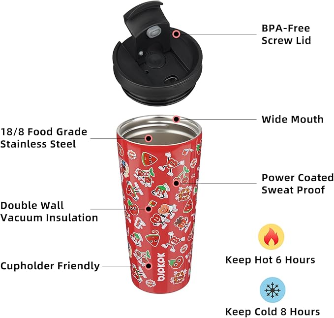 BJPKPK 22oz Tumbler With lid And Straw Stainless Steel Travel Coffee Mug Insulated Tumblers Cups,Passionate Red