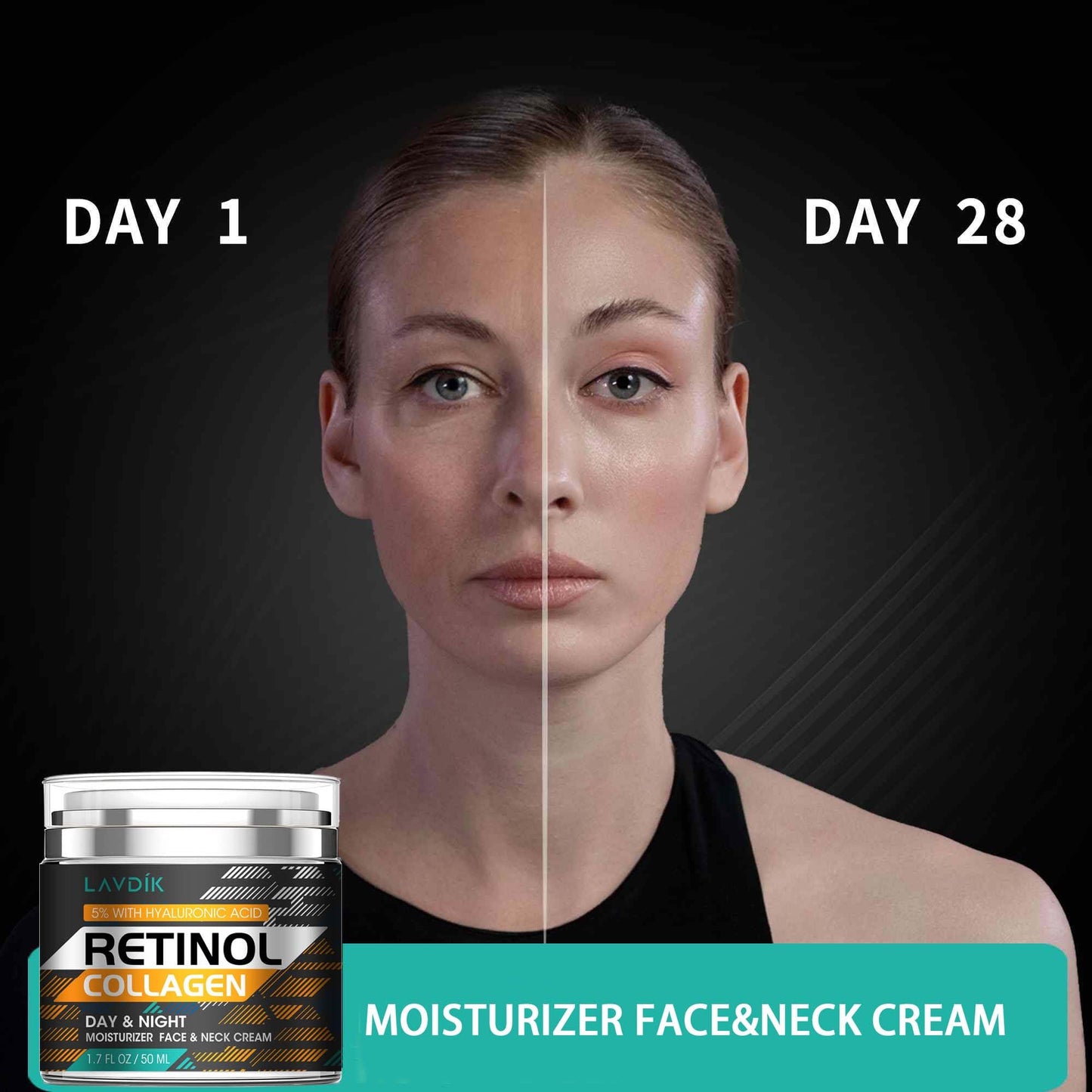 Retinol Cream for Face with Hyaluronic Acid, Moisturizer Anti Aging Collagen Cream for Women and Men, Reduce Wrinkles, Fine Lines, Day and Night,1.7 Fl Oz