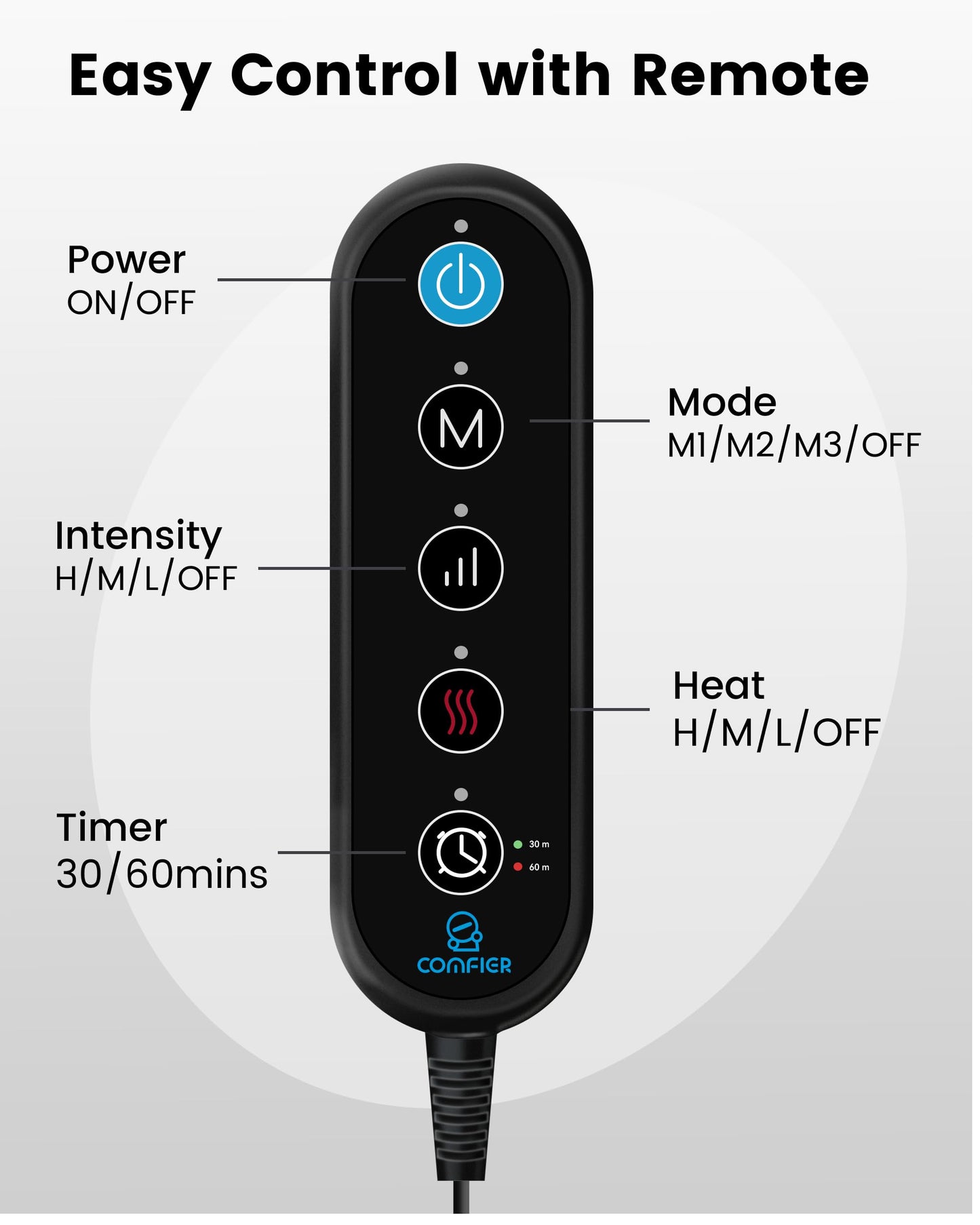 COMFIER Heating Pad with Massager for Back Pain,Extra Large Size Heating Pads for Cramps,Auto Shut Off,Wired Heated Waist Belt with 3 Vibration Modes,Gifts for Women Men,Grey