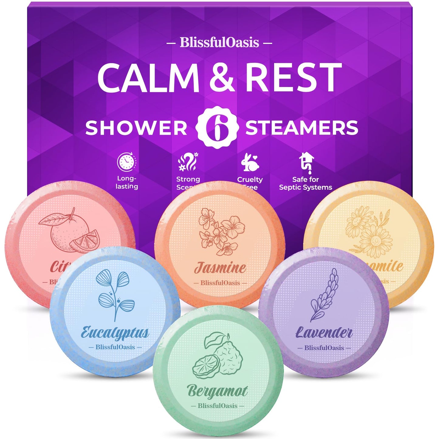 BlissfulOasis Shower Steamers 6 Packs, Shower Bath Bombs with Natural Fragrance, Self-Care & Relaxation Birthday Presents for Loved Ones, Shower Bombs with Valentine's Day Presents for Women and Men