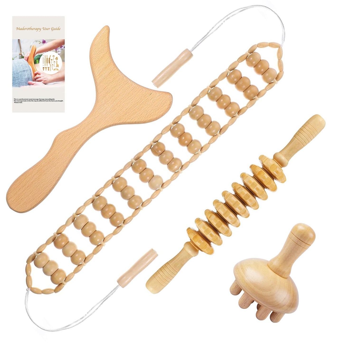 4-in-1 Wood Therapy Massage Tools Lymphatic Drainage Massager for Muscle Pain Relief, Maderoterapia Kit Body Sculpting Tools for Anti-Cellulite, Body Shaping