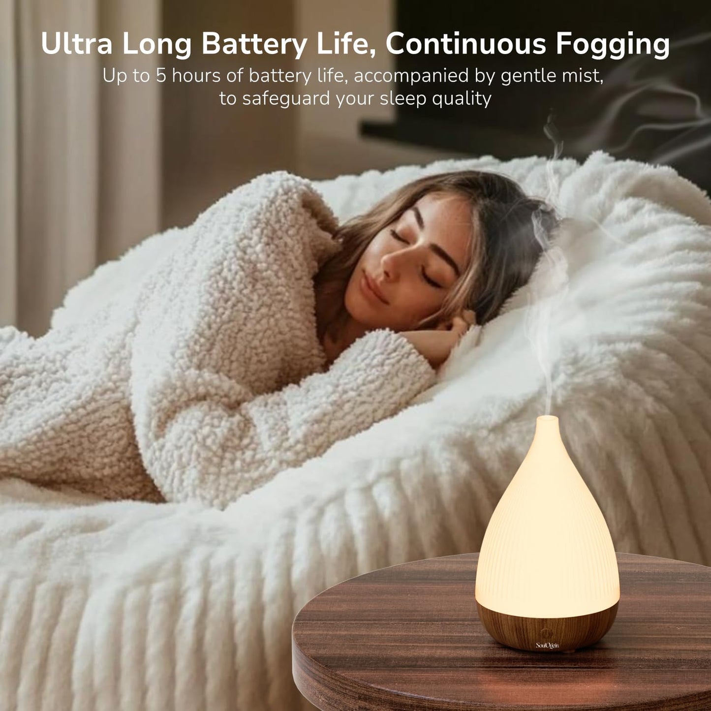 SOULORIGIN Ultrasonic Essential Oil Diffuser, Home Fragrance Aroma Diffuser with Auto Shut-Off, 8-Color Night Light & Ultra-Quiet Operation, BPA-Free Portable Aromatherapy Humidifier for Home (Dark)