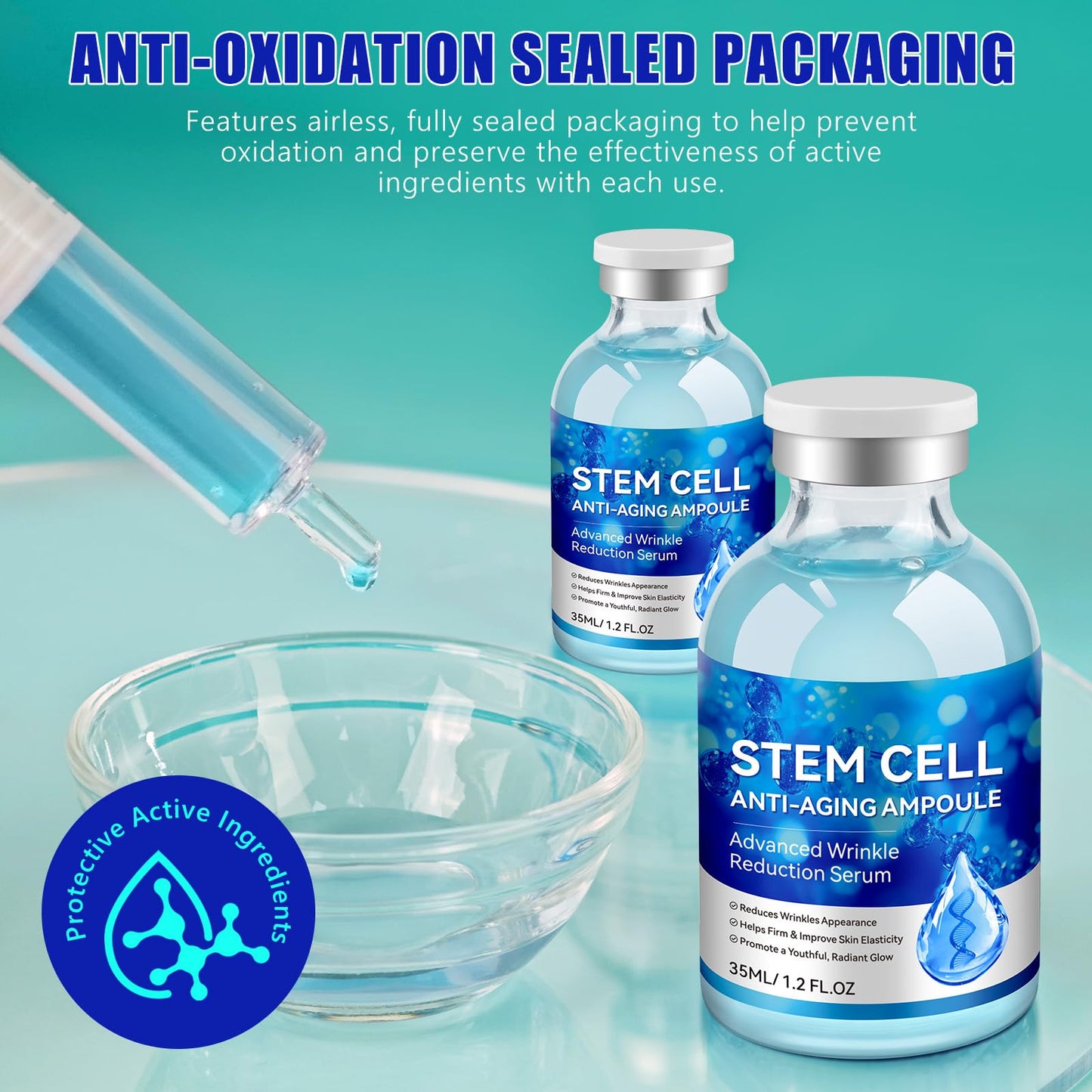 Stem Cell Serum for Face, 2 Count Stem Cell Solution Ampoule, Anti-Aging, Firm, Hydrate, Anti-Wrinkle, and Renew Your Skin for a Youthful Glow, 70 ML