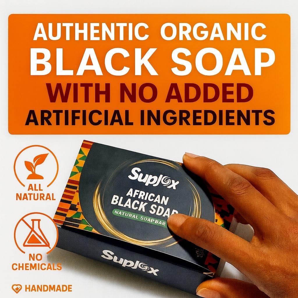 African Black Soap Bar – African Soap for oily Skin, Ghana Black Face & Body Wash | Face and Body moisturizing cleanser 1 Count.