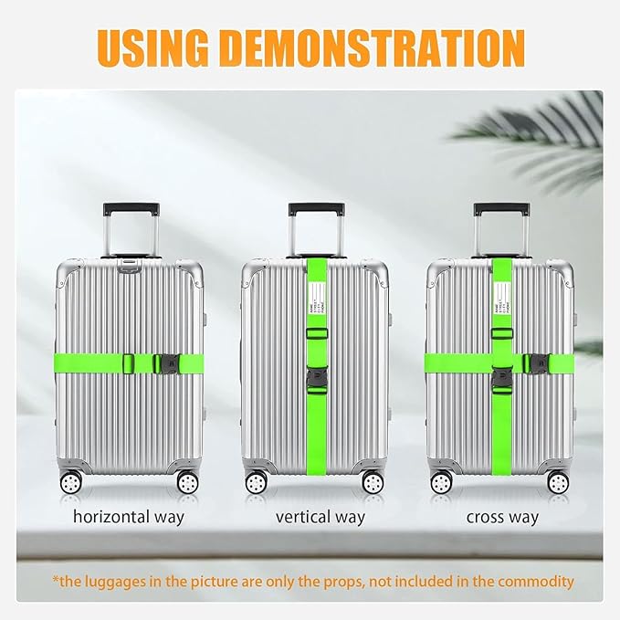 BILIONE Luggage Straps 88 inch Adjustable Suitcase Belt, Lockable Against Accidental Opening, Easy to Identify Travel Accessories, Add a Bag Connector Holds Suitcase Together (Energetic Green, 2)