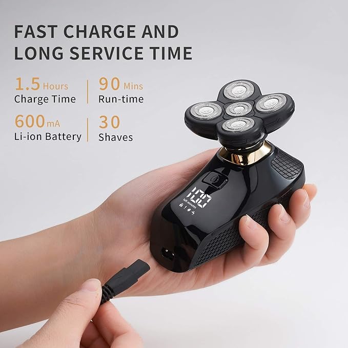 4 in 1 Electric Head Shaver Set - Bald Shaver, Wet & Dry, Cordless, with Nose & Ear Trimmer, Facial Cleansing, Rechargeable, IPX6 Waterproof