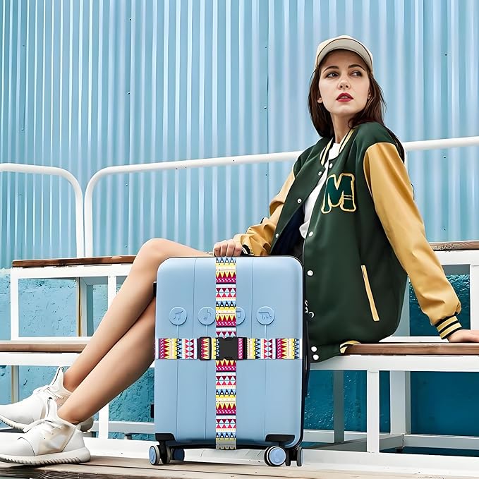 Bohemia Luggage Straps for Suitcases, Adjustable Luggage Travel Belt to Keep Luggage Security While Travel, Strong Polyester Fabric, Easy-to-Recognize Stylish Design Travel Accessories, 2 Pack