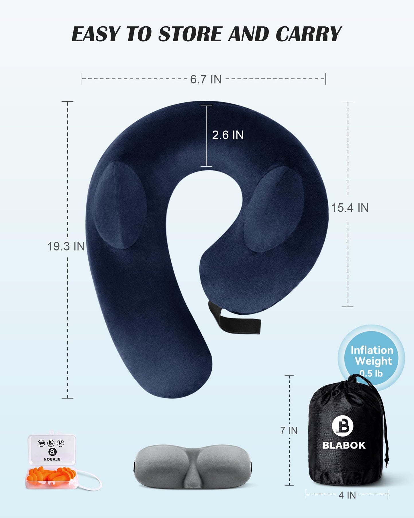Inflatable Neck Pillow for Travel, Travel Pillow Support Head and Neck, Travel Neck Pillow for Airplane,Train,Car,Office,Home,Washable Cover (Blue)
