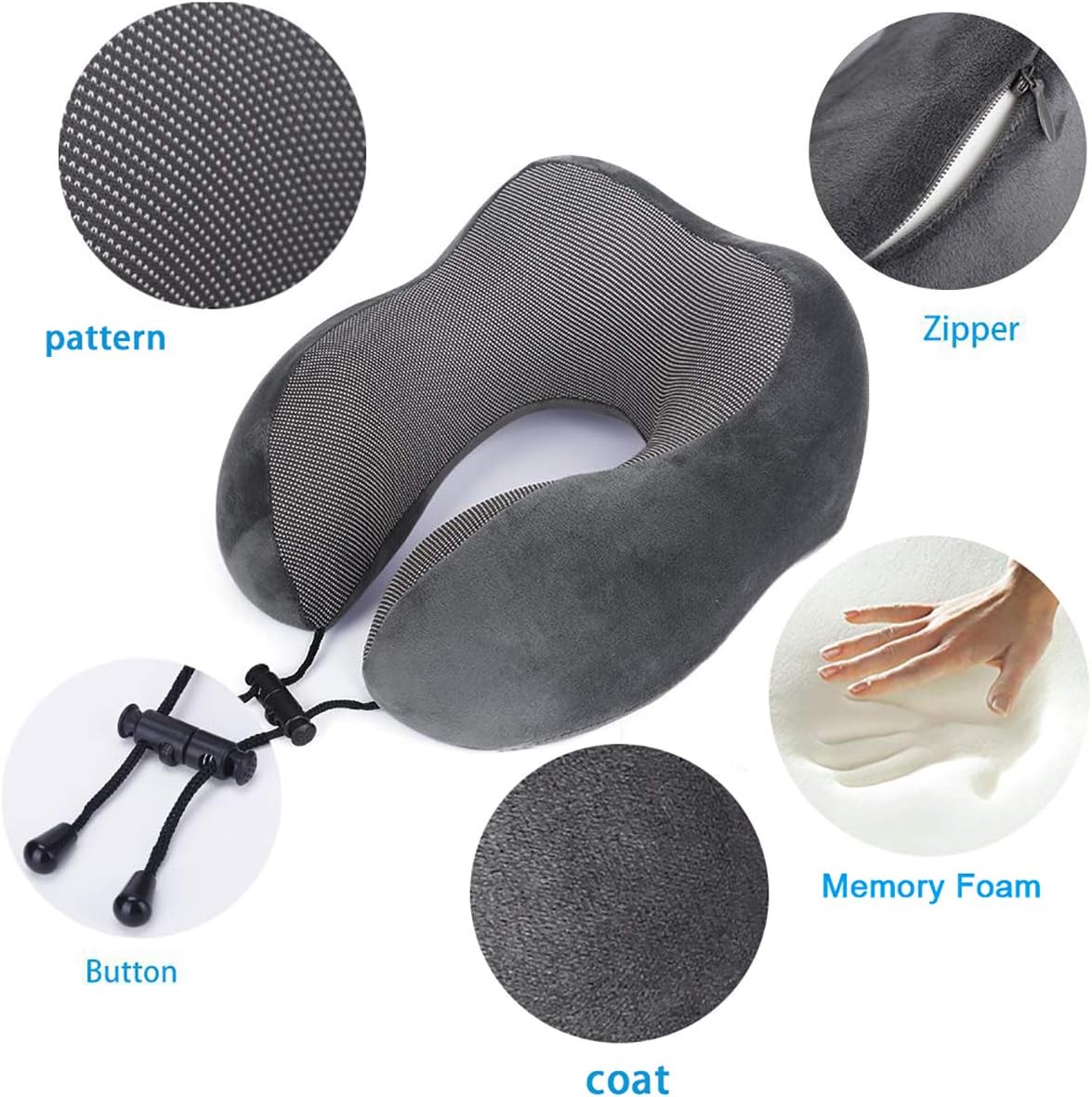 Travel Pillow, Best Memory Foam Neck Pillow Head Support Soft Pillow for Sleeping Rest, Airplane Car & Home Use (Grey)