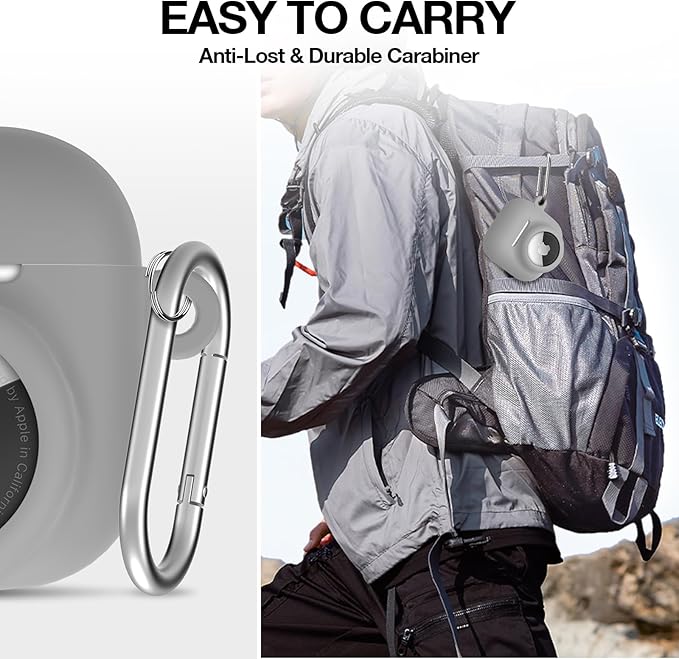 2 in 1 Silicone Case Compatible with AirPod 4 and AirTag, Shockproof Protective Skin Cover for AirPods 4th Generation with Cleaner Kit & Carabiner (Grey)