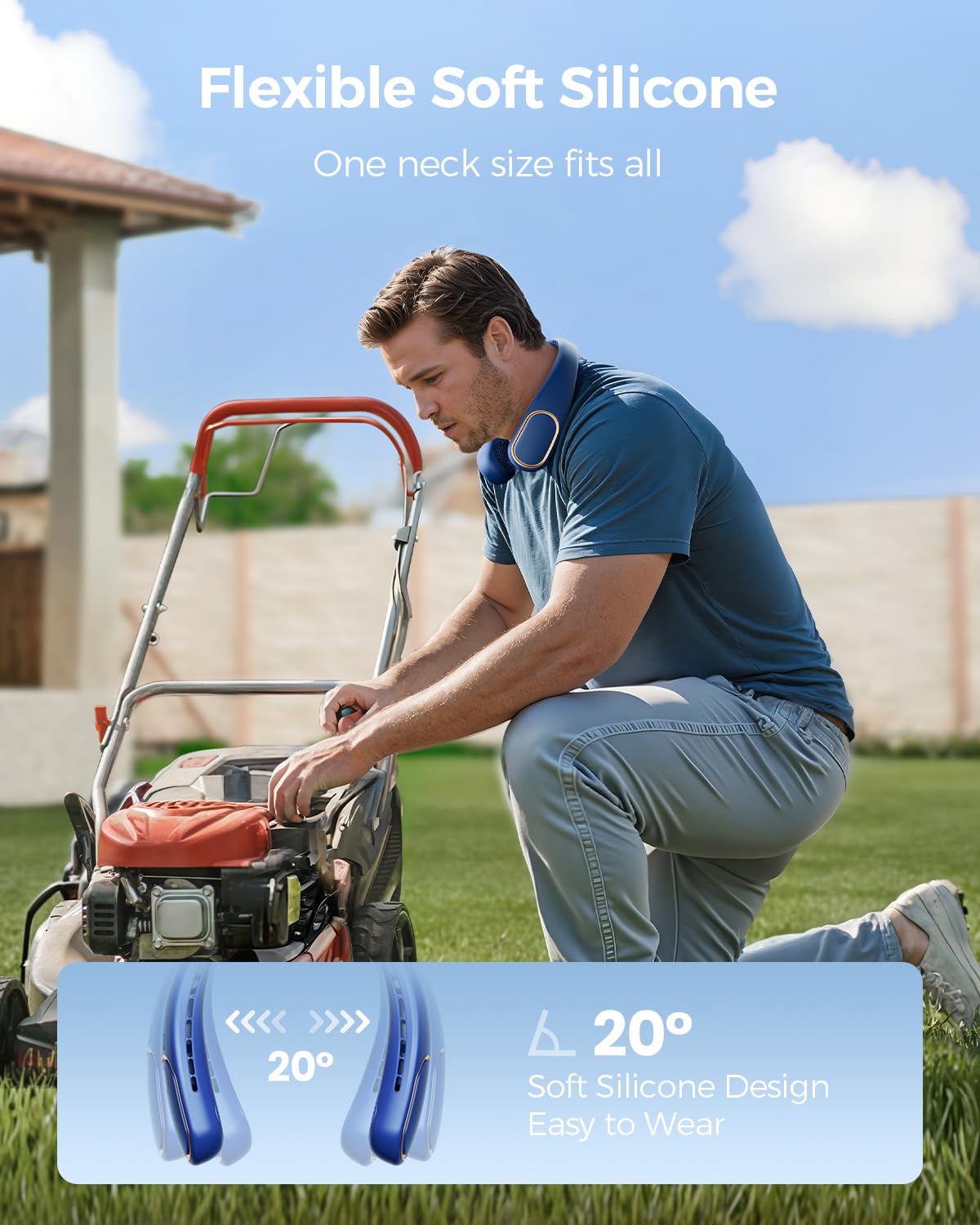 SHEWIND Portable Neck Fan - Hands Free Personal Fan, Rechargeable Bladeless Fan with 5000mAh-Battery, Digital Display, 4 Speeds, Birthday Gifts for Men, Women, Mom, and Dad - Blue